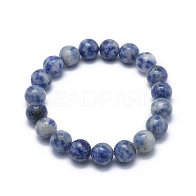 Natural Blue Spot Jasper Bead Stretch Bracelets X-BJEW-K212-B-039-1