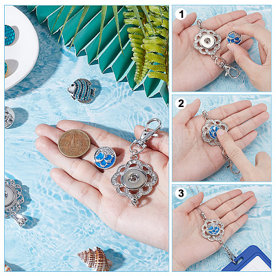 8Pcs 8 Styles Alloy Rhinestone Snap Buttons FIND-NB0006-36-1
