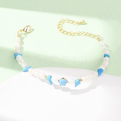 Synthetic Turquoise Chip and Rice Natural Pearl Beaded Bracelets GG-CBA3297-13G-E-1
