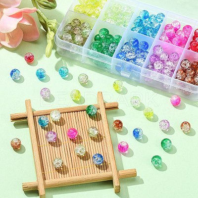 200Pcs 10 Colors Baking Paint Crackle Glass Bead Strands CCG-YW0001-17-1