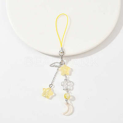 Alloy Wing with Glass Moon & Star Mobile Straps HJEW-YW00181-01-1