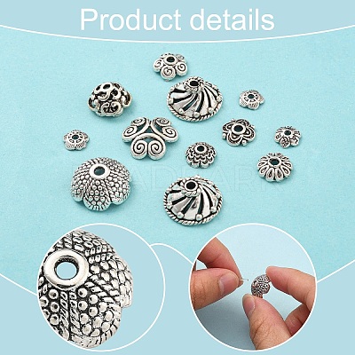 120Pcs 12 Styles Tibetan Style Alloy Bead Caps TIBE-YW0001-61-1