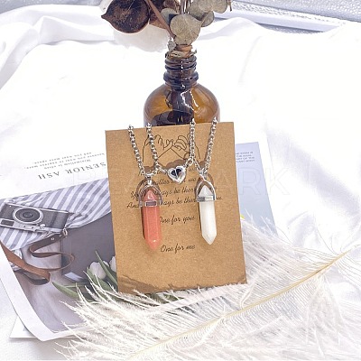 2Pcs Glass Double Faceted Pointed Bullet Pendant Couple Necklaces with Heart Magnetic Clasps FS-WG058EE-07-1