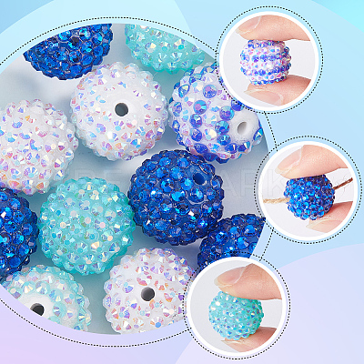 30Pcs 5 Style Resin Rhinestone Graduated Beads RESI-SC0003-06-1