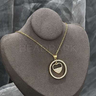 Brass Micro Pave Clear Cubic Zirconia Ring Pendant Necklaces LS-NJEW-P322-A04-G-1