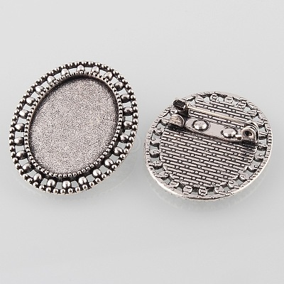 Vintage Alloy Brooch Cabochon Bezel Settings PALLOY-O038-33AS-1