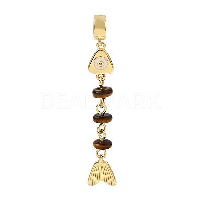 Brass Pave Cubic Zirconia Clear Cubic Zirconia & Natural Tiger Eye & Enamel European Dangle Charms GG-CBA3401-01G-B01-1