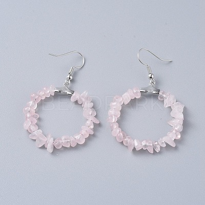 Natural Rose Quartz Dangle Earrings EJEW-E255-D18-1