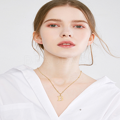 1Pc Brass Chain & 304 Stainless Steel Letter Pendant Necklaces NJEW-LP0001-35B-G-1
