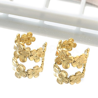 Ion Plating(IP) 304 Stainless Steel Flower Cuff Earrings for Women EJEW-A118-03G-1
