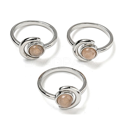 Natural Sunstone Adjustable Rings RJEW-K269-09P-02-1
