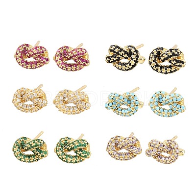 knot Brass Micro Pave Cubic Zirconia Stud Earrings EJEW-C174-01G-1