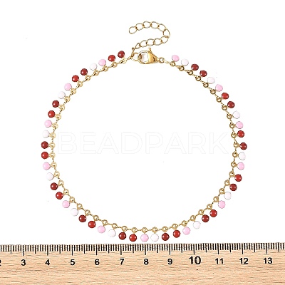 304 Stainless Steel Enamel Flat Round Tassel Anklets for Women AJEW-AN00871-1