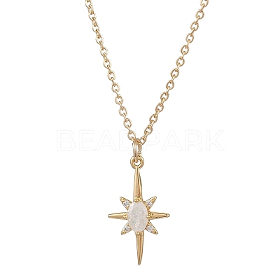 Brass Glass Star Pendant 304 Stainless Steel Cable Chain Necklaces for Women NJEW-JN05544-1