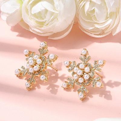 Snowflake Brass Micro Pave Clear Cubic Zirconia Stud Earrings EJEW-H180-27G-1