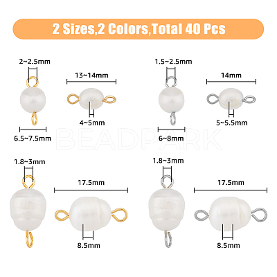 40Pcs 4 Styles Grade B Natural Cultured Freshwater Pearl Connector Charms PEAR-HY0001-04-1