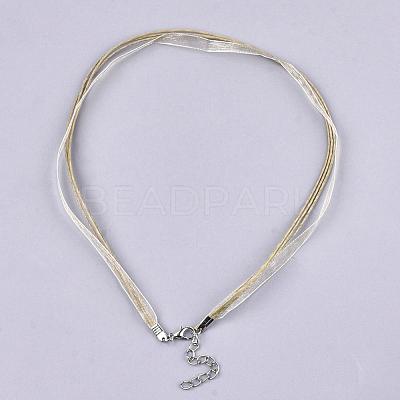 Waxed Cord and Organza Ribbon Necklace Making NCOR-T002-278-1