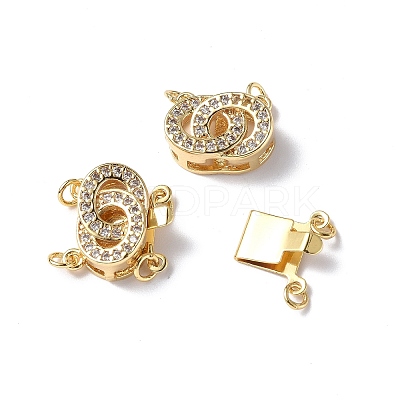 Rack Plating Brass Micro Pave Clear Cubic Zirconia Box Clasps KK-E073-03G-1