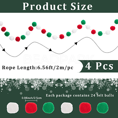 4Pcs Pom Pom Ball with Polyester Cord Hanging Banners AJEW-CP0009-76B-1