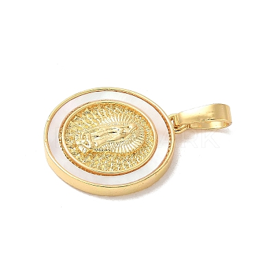 Brass Pave Natural White Shell Pendants KK-S522-06C-G-1