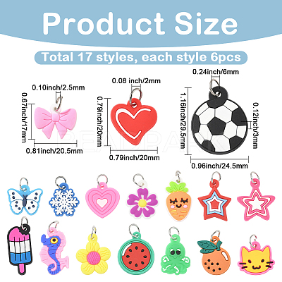 102Pcs 17 Styles Silicone Pendants SIL-SC0002-96-1