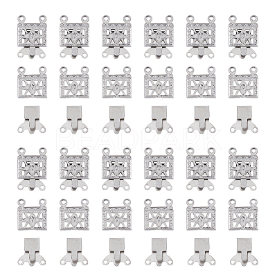 100 Sets 2-Strands 4-Holes 304 Stainless Steel Box Clasps STAS-DC0012-94-1