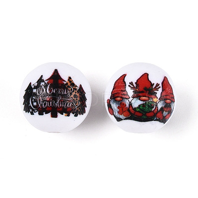 Christmas Printed Opaque Acrylic Round Beads OACR-T029-08A-1
