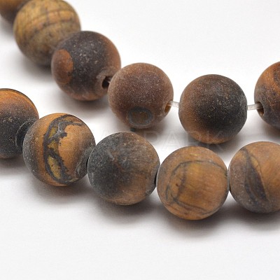 Frosted Natural Tiger Eye Round Bead Strands G-E262-02-6mm-1