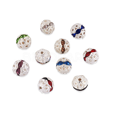 200Pcs 10 Colors Alloy Rhinestone Beads FIND-CW0001-09-1