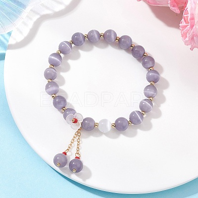 Cat Eye Beads Stretch Bracelets for Women BJEW-TA00691-04-1