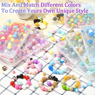 90Pcs 9 Styles Round Silicone Focal Beads SIL-YW0001-77-1