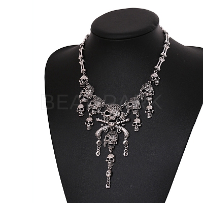 Alloy Skull Bib Necklace NJEW-L175-01AS-1