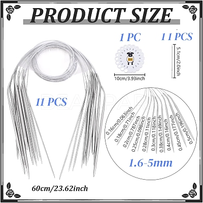 11Pcs Stainless Steel Circular Knitting Needles SENE-WR0001-03-1