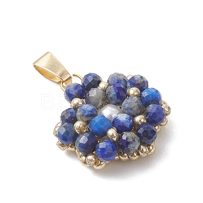 Natural Lapis Lazuli Faceted Round Cluster Flower Pendants PALLOY-MZ01197-06-1