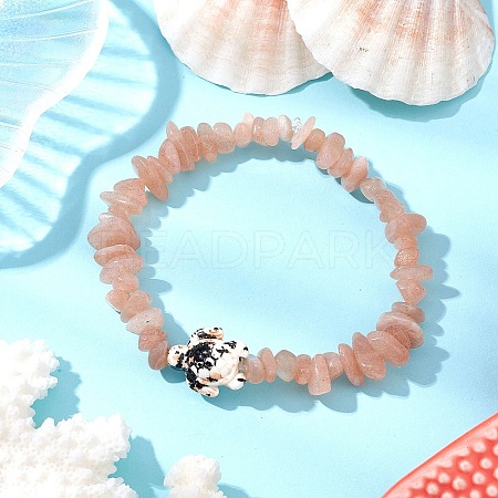 Natural Peach Moonstone Chips Beads Stretch Bracelets BJEW-JB11245-03-1