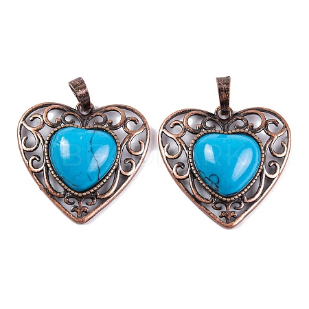 Synthetic Turquoise Peach Love Heart Pendants G-G158-01-09-1