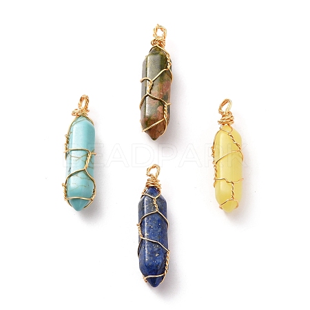 Natural Mixed Gemstone Wire Wrapped Pendants PALLOY-JF00522-1