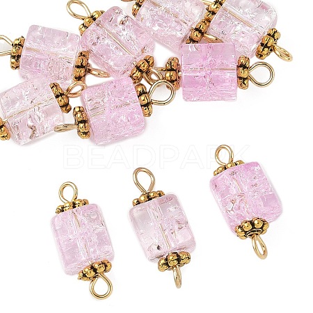 10Pcs Transparent Crackled Glass Cube Connector Charms PALLOY-JF03946-1