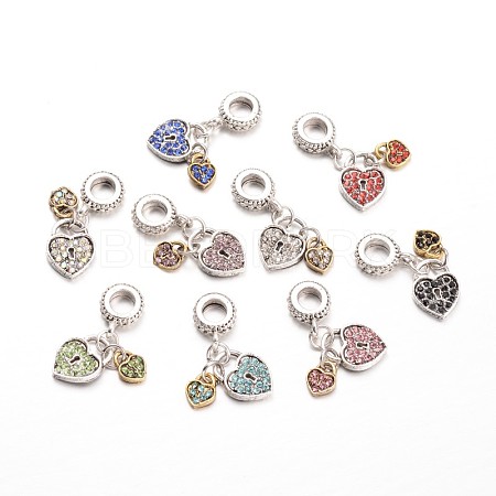 Heart Alloy Rhinestone European Dangle Charms MPDL-L014-05-1