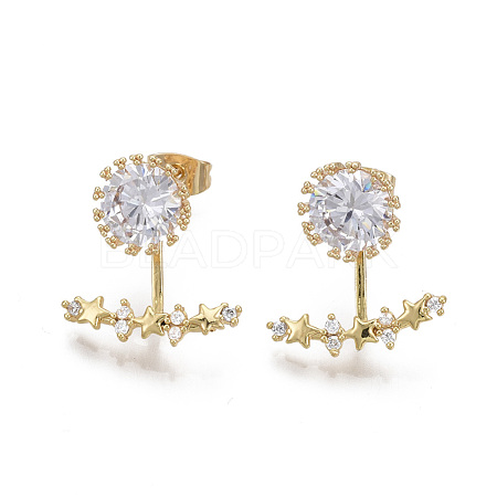 Brass Micro Pave Clear Cubic Zirconia Stud Earrings EJEW-T011-008-NF-1