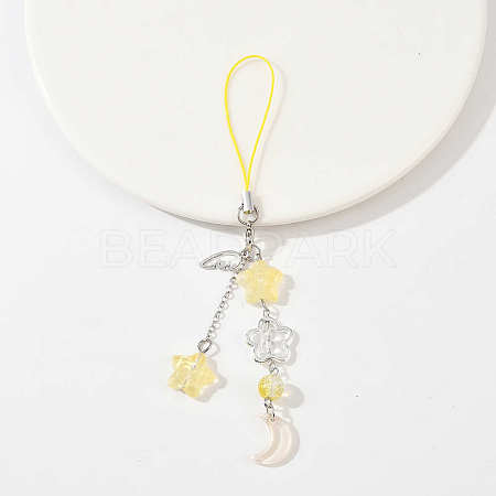 Alloy Wing with Glass Moon & Star Mobile Straps HJEW-YW00181-01-1