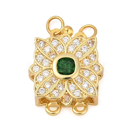 Rack Plating Flower Brass Micro Pave Cubic Zirconia Box Clasps KK-F876-14G-1