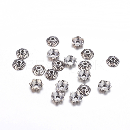 6-Petal Tibetan Style Alloy Flower Bead Caps X-TIBE-S220-AS-NR-1