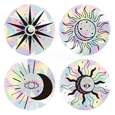 4Pcs 4 Patterns PVC Colored Laser Stained Window Film Adhesive Static Stickers STIC-WH0008-007-1