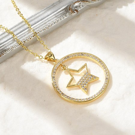 Brass Micro Pave Clear Cubic Zirconia Ring Pendant Necklaces LS-NJEW-P322-A01-G-1