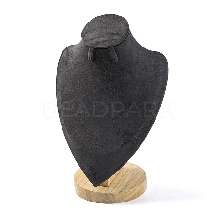 Bust Shaped Microfiber & Wood Jewelry Necklace & Earrings Display Stands NDIS-H042-01B-02-1