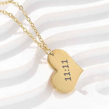 304 Stainless Steel Number 11:11 Pendant Necklaces NJEW-NH0002-01G-01-1