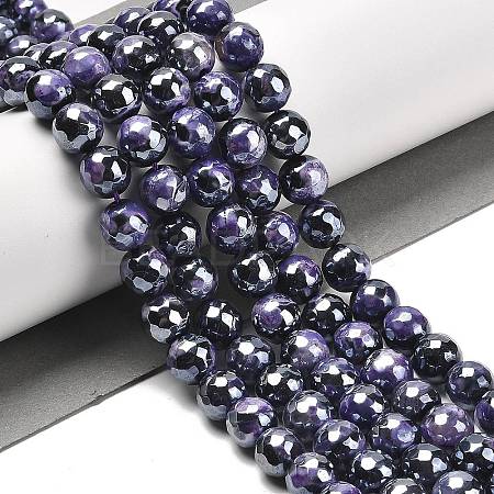 Electroplated Natural Fire Crackle Agate Round Beads Strands G-G0006-A02-05-1