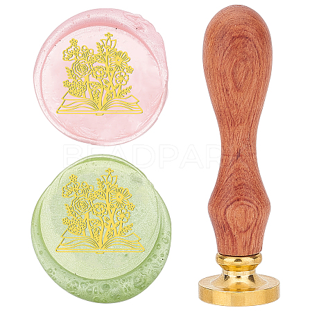Brass Wax Seal Stamp with Rosewood Handle AJEW-WH0412-0012-1