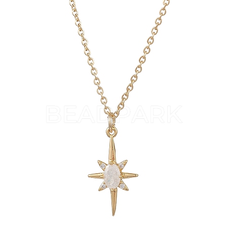 Brass Glass Star Pendant 304 Stainless Steel Cable Chain Necklaces for Women NJEW-JN05544-1